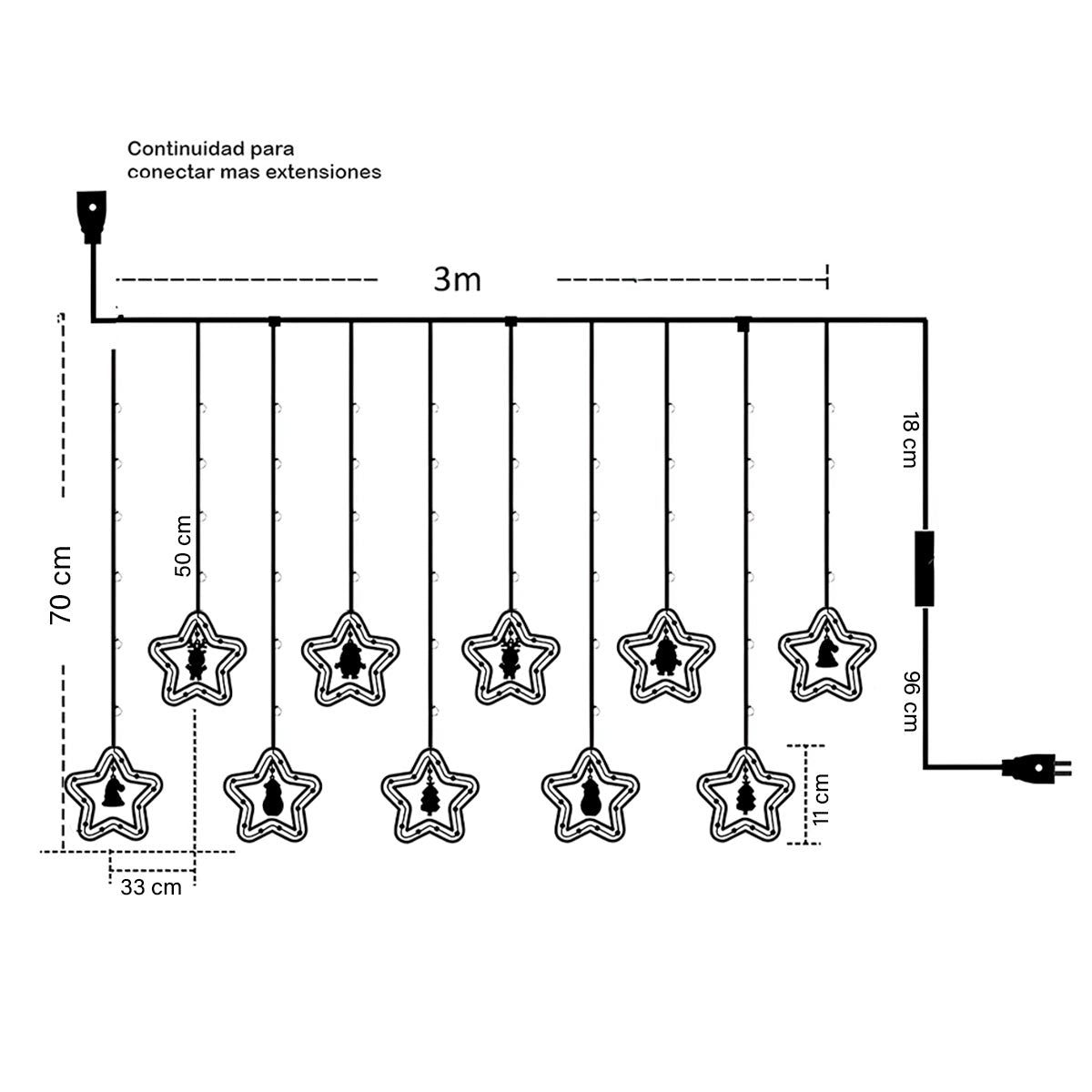 Cortina estrellas de Navidad 3 metros